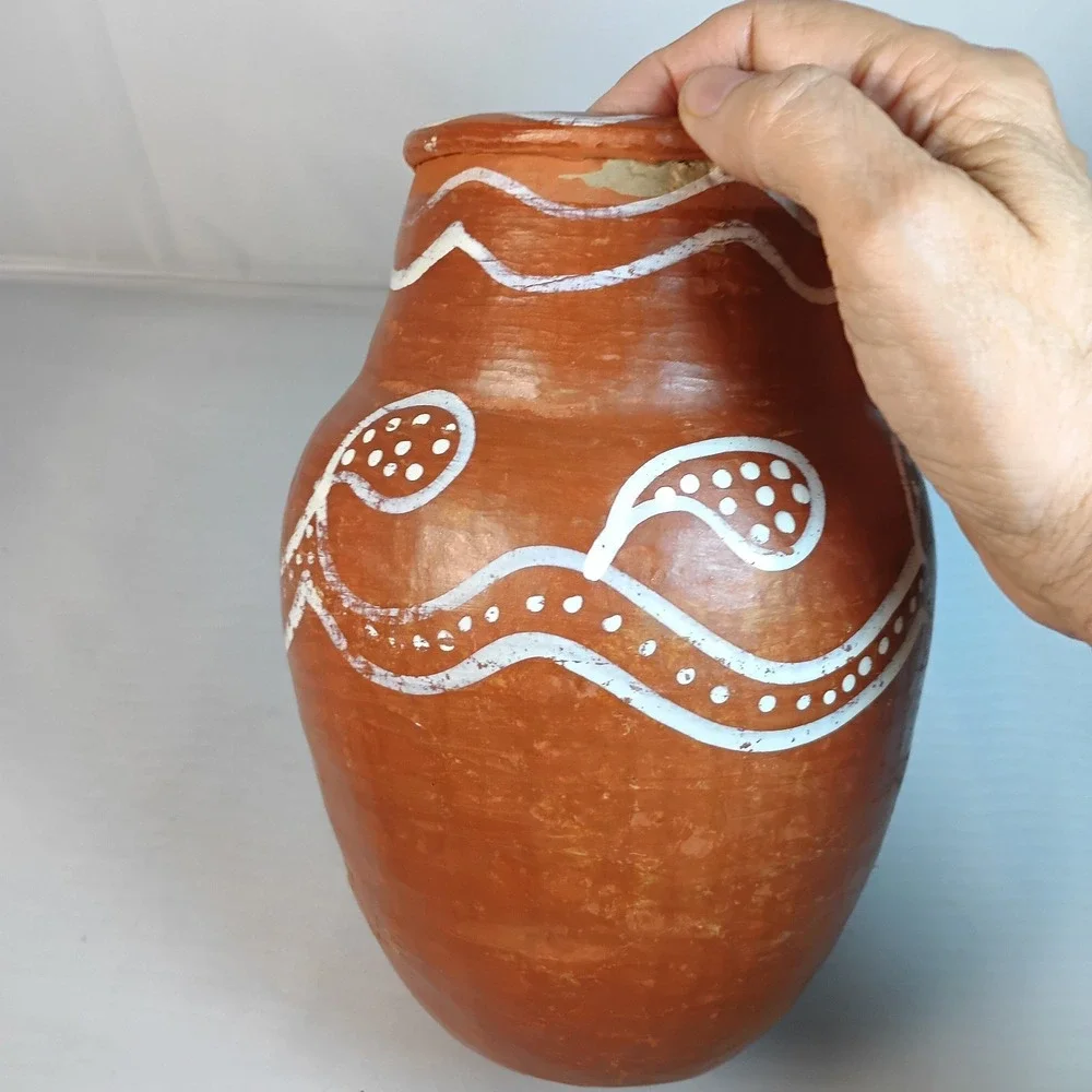 PIER 1 Imports Heavy Vase,  Clay Pottery Terra-Cotta Planter, Tribal, Brazil 8